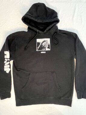 Crunchyroll x Godzilla Wave Black Hoodie M chest back and sleeve print grunge